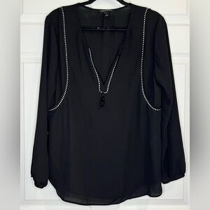J. Crew Women's Split Neck Blouse with Tassel Trim - Black - Size 10